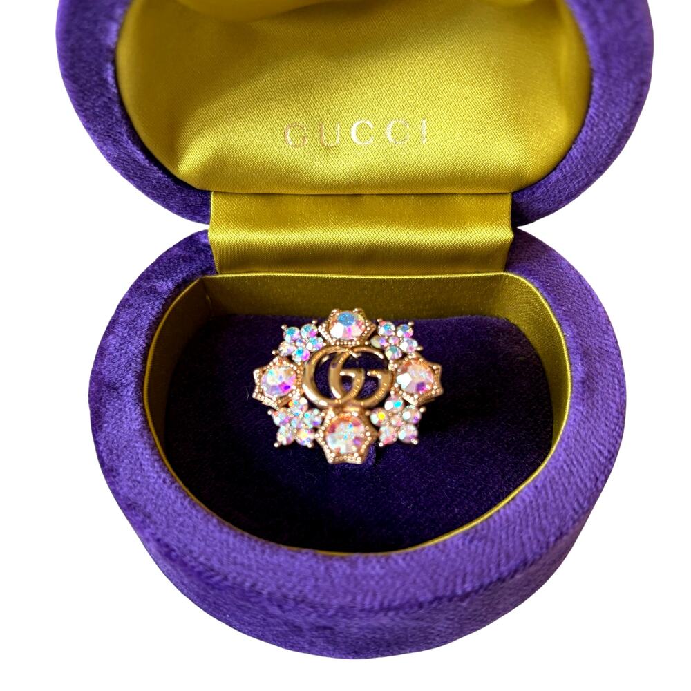 Gucci GG Marmont Crystal Flower Ring 753792 J1D50 8006 Size L NEW - Picture 13 of 15